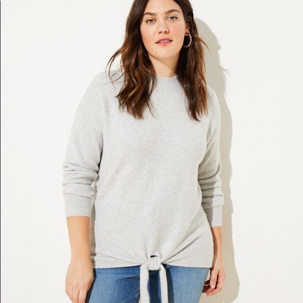 LOFT Plus Tie Hem Sweater in Gray